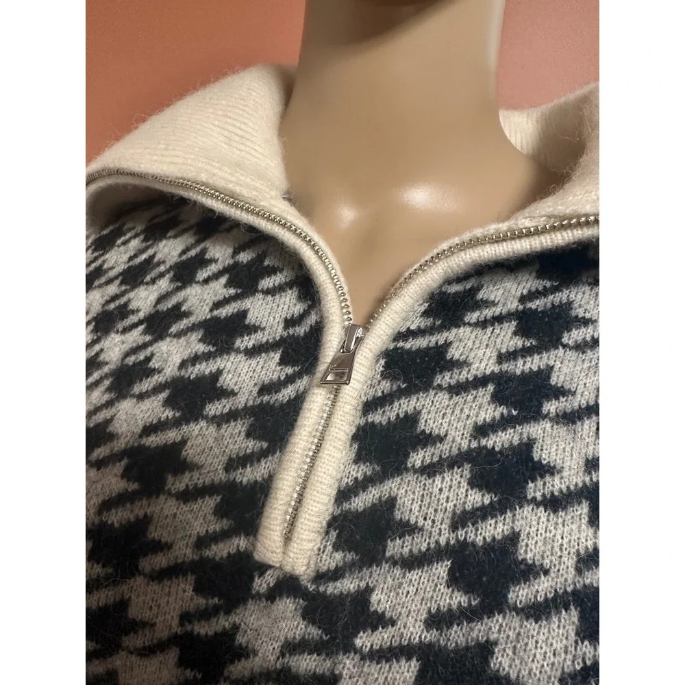Paris‎ Atelier & Other Stories Houndstooth Alpaca Blend Half Zip Sweater small